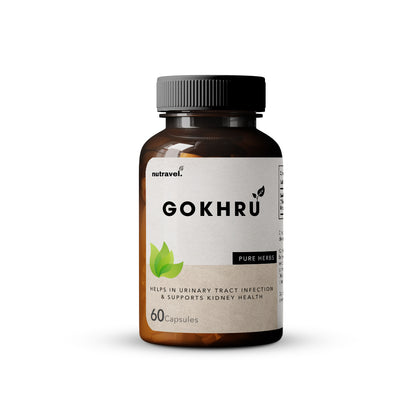 Nutravel Gokhru Pure Herbs Capsules, 60 Capsules, Helps in Urinary Tract Infection & Supports Kidney Health